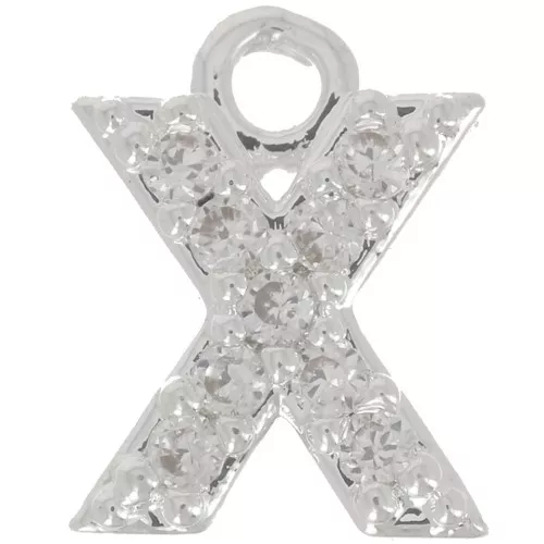 Charm letra del alfabeto 7 mm con óxido de zirconio - X - Chapado Plateado fino - Crystal x1