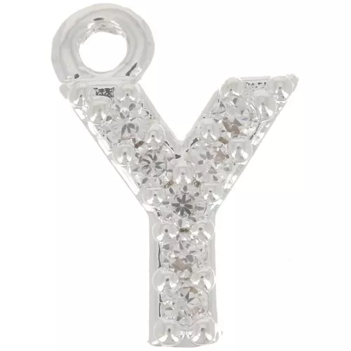 Charm letra del alfabeto 8 mm con óxido de zirconio - Y - Chapado Plateado fino - Crystal x1