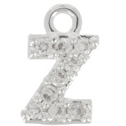 Charm letra del alfabeto 7 mm con óxido de zirconio - Z - Chapado en plata fina - Cristal x1