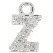Charm letra del alfabeto 7 mm con óxido de zirconio - Z - Chapado en plata fina - Cristal x1