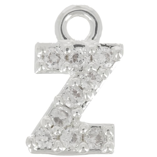 Charm letra del alfabeto 7 mm con óxido de zirconio - Z - Chapado en plata fina - Cristal x1