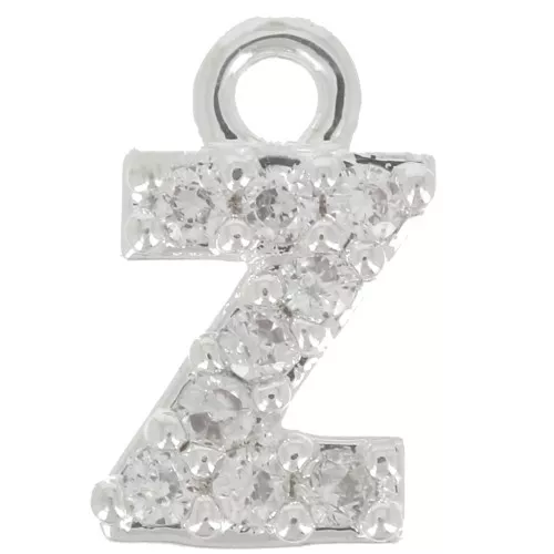 Charm letra del alfabeto 7 mm con óxido de zirconio - Z - Chapado en plata fina - Cristal x1