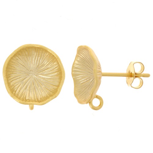 Ganchos Pendientes Flor de Loto 12 mm -anilla abierta - Dorado con oro satinado x2