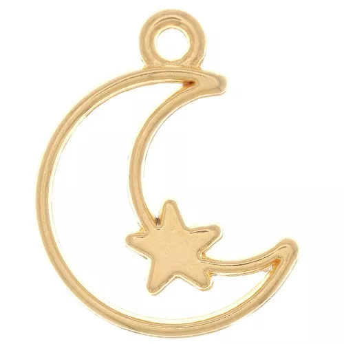Colgante media luna calada con estrella 19x13,5 mm - Dorado con oro fino x1