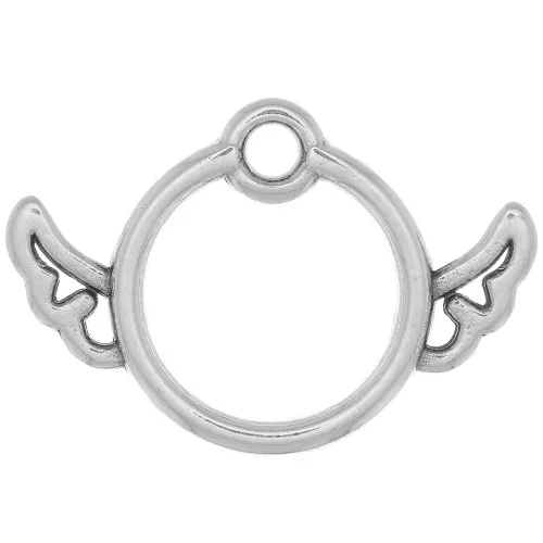 Charm círculo calado con alas 13x19 mm - Plateado antiguo x1