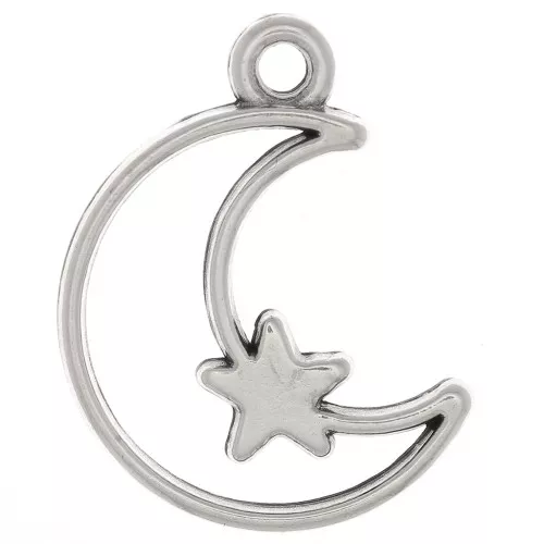 Colgante media luna calado con estrella 19x13,5 mm - Plateado antiguo x1