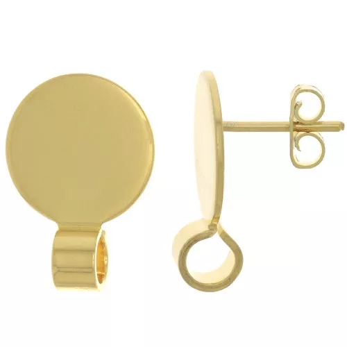 Ganchos Pendientes disco 12 mm con cierre abierto - Dorado con oro fino x 2