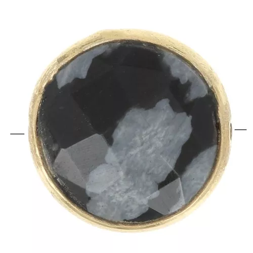 Cuenta redonda facetada 9 mm piedra preciosa Plata 925 oro fino Obsidiana moteada