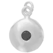 Charm redondo de 10 mm con óxido de zirconio - Plata de ley 925 - Negro x1