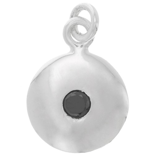Charm redondo de 10 mm con óxido de zirconio - Plata de ley 925 - Negro x1