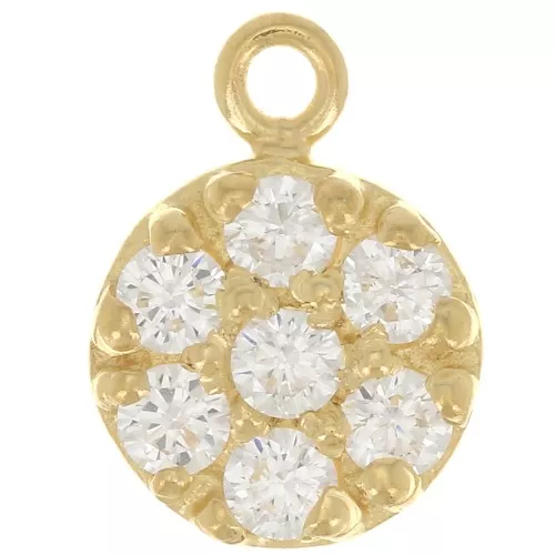 Charm redondo de 9 mm con óxido de zirconio - Plata de ley Dorado con oro fin- Crystal x1