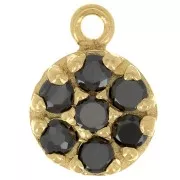 Charm redondo de 9 mm con óxido de zirconio - Plata de ley Dorado con oro fino - Noir x1