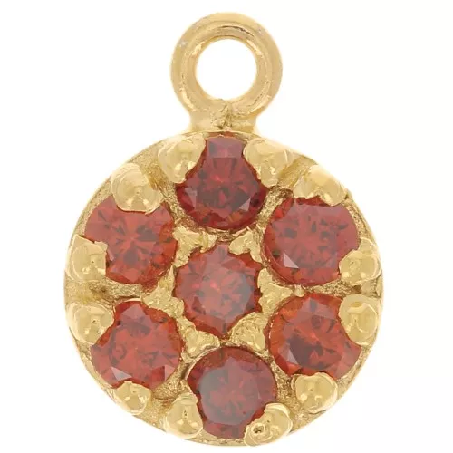 Charm redondo de 9 mm con óxido de zirconio - Plata de ley Dorado con oro fino - Rouge x1