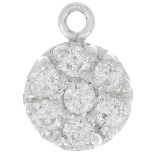 Charm redondo de 9 mm con óxido de zirconio - Plata de ley 925 - Crystal x1