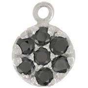 Charm redondo de 9 mm con óxido de zirconio - Plata de ley 925 - Negro x1