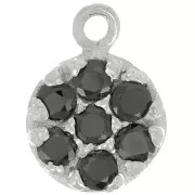 Charm redondo de 9 mm con óxido de zirconio - Plata de ley 925 - Negro x1