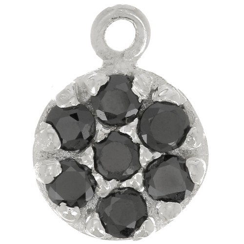 Charm redondo de 9 mm con óxido de zirconio - Plata de ley 925 - Negro x1