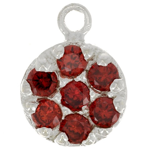 Charm redondo de 9 mm con óxido de zirconio - Plata de ley 925 - Rojo x1