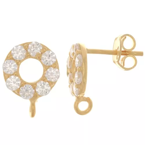 Pendientes círculo 9 mm óxido de zirconio Plata de ley 925 Dorado con oro fino Crystal x2
