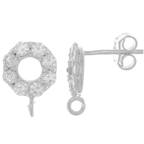 Pendientes círculo 9 mm con óxido de zirconio - Plata de ley 925 - Crystal x2