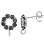 Pendientes círculo 9 mm con óxido de zirconio - Plata 925 - Negro x2|raw }}