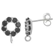Pendientes círculo 9 mm con óxido de zirconio - Plata 925 - Negro x2