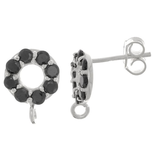Pendientes círculo 9 mm con óxido de zirconio - Plata 925 - Negro x2