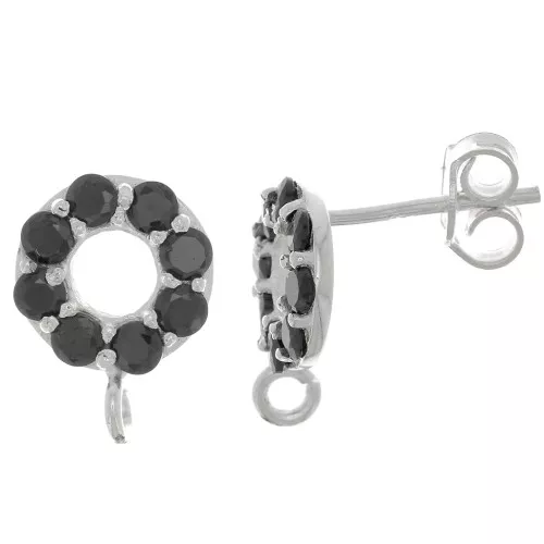 Pendientes círculo 9 mm con óxido de zirconio - Plata 925 - Negro x2