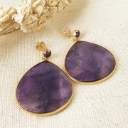 Pendientes de 6 mm con piedra preciosa - Plata de ley 925 Dorado con oro fino - Amethyste x2