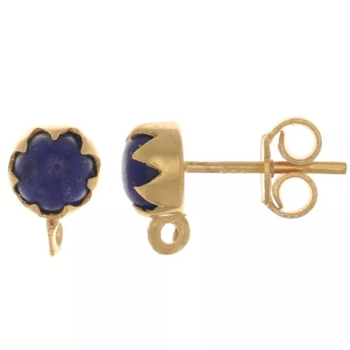 Pendientes de 6 mm con piedra preciosa - Plata de ley 925 Dorado con oro fino - Lapis lazuli