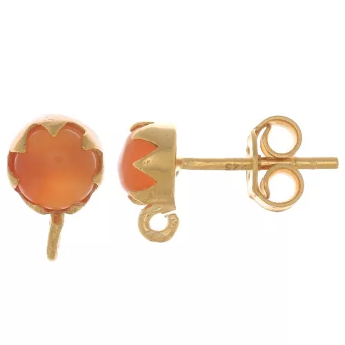 Pendientes de 6 mm con piedra preciosa - Plata de ley 925 Dorado con oro fino - Cornaline x2
