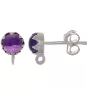 Pendientes de 6 mm con piedra preciosa - Plata de ley 925 - Amethyste x2