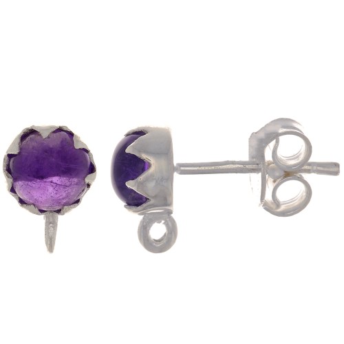 Pendientes de 6 mm con piedra preciosa - Plata de ley 925 - Amethyste x2