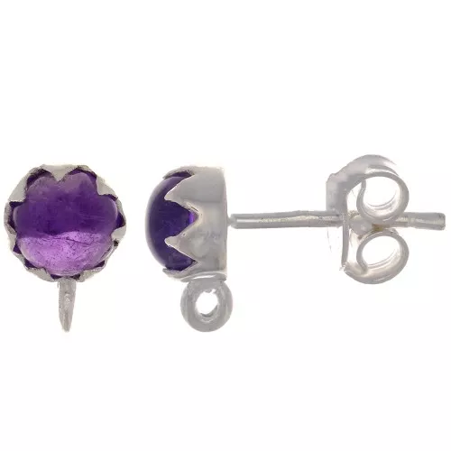 Pendientes de 6 mm con piedra preciosa - Plata de ley 925 - Amethyste x2