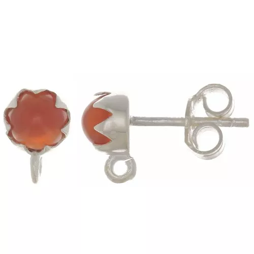 Pendientes de 6 mm con piedra preciosa - Plata de ley 925 - Cornaline x2
