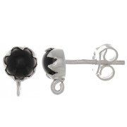 Pendientes de 6 mm con piedra preciosa - Plata de ley 925 - Ónix negro x2