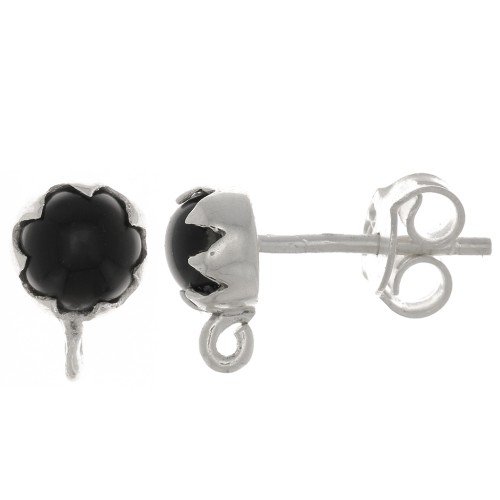 Pendientes de 6 mm con piedra preciosa - Plata de ley 925 - Ónix negro x2