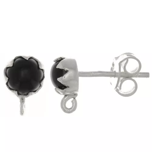 Pendientes de 6 mm con piedra preciosa - Plata de ley 925 - Ónix negro x2