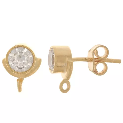 Pendientes 10x8mm - óxido de zirconio - Plata de ley Dorado oro fino - Crystal x2