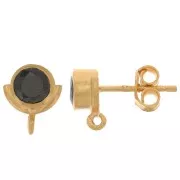 Pendientes 10x8mm -óxido de zirconio - Plata de ley Dorado oro fino - Noir x2