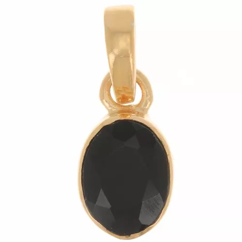 Colgante Ovalado Facetado 12x7 mm - Plata de Ley 925 Dorada - Ónix Negro x1