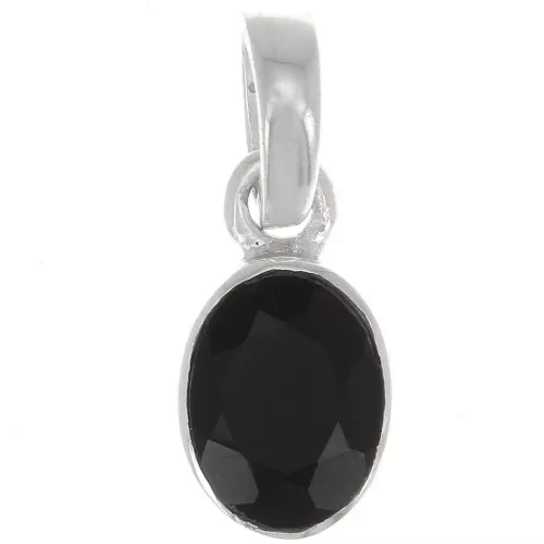 Colgante ovalado facetado 12x7 mm - Plata 925 - Onix negro x1
