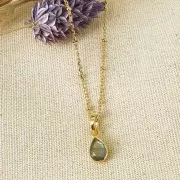 Colgante gota facetada 12x7 mm - Plata de Ley 925 Dorada - Labradorita x1