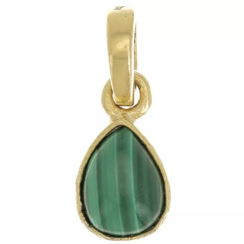 Colgante gota facetada 12x7 mm - Plata de Ley 925 Dorado oro fino - Malaquita x1