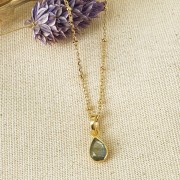 Colgante gota facetada 12x7 mm - Plata de Ley 925 Dorado oro fino - Malaquita x1