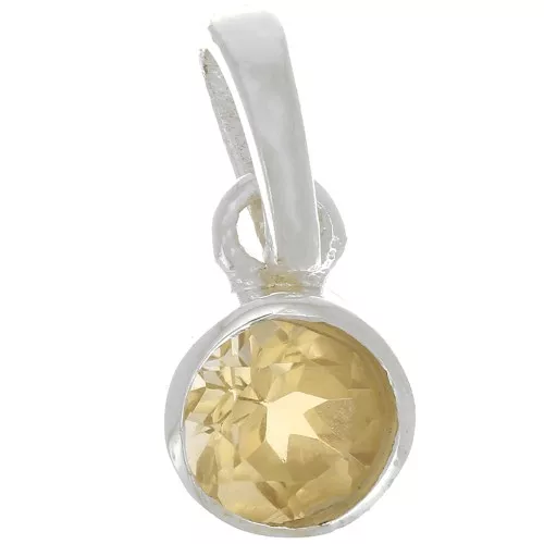Colgante redondo facetado 7 mm piedra gema - Plata 925 - Citrine x1