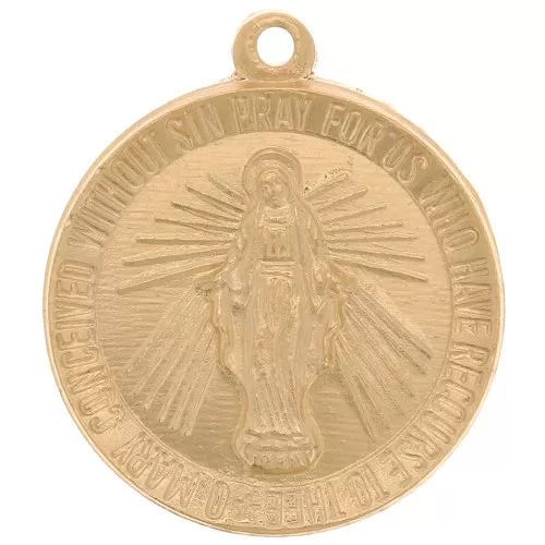 Colgante redondo trabajado 15 mm - Motivo de la Virgen - Gold filled x1