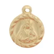 Dije redondo trabajado de 9 mm - motivo religioso - Gold filled x1