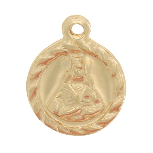 Dije redondo trabajado de 9 mm - motivo religioso - Gold filled x1