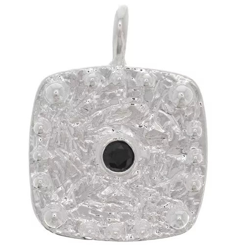 Colgante cuadrado martillado con óxido de zirconio 21x16 mm - Chapado en plata fina - Negro x1